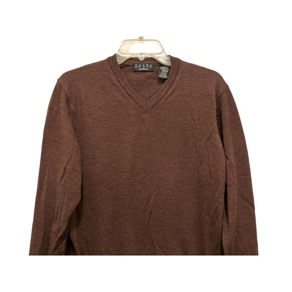 Men's Large Made in Italy Valda Merino Wool Brown V-Neck Sweater - Picture 2 of 8